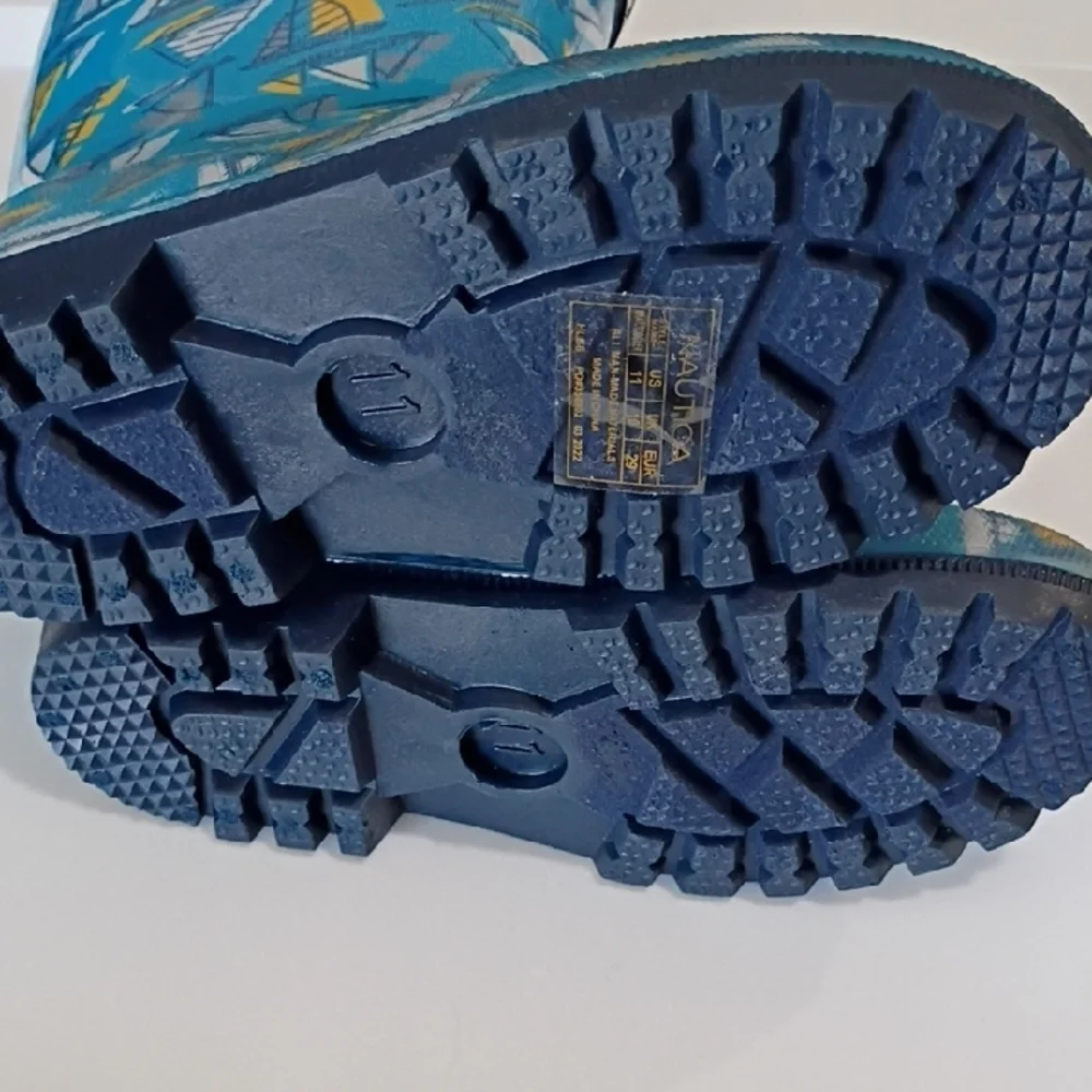 NAUTICA KIDS PULL-ON RAIN BOOTS Blue Yellow Sailboat Print SIZE 11 Toddler NWT